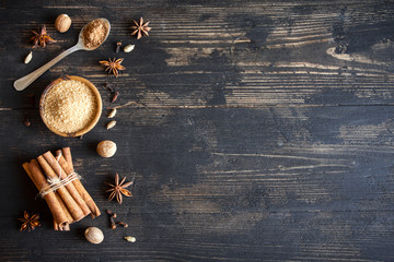 Christmas bakery background with spices