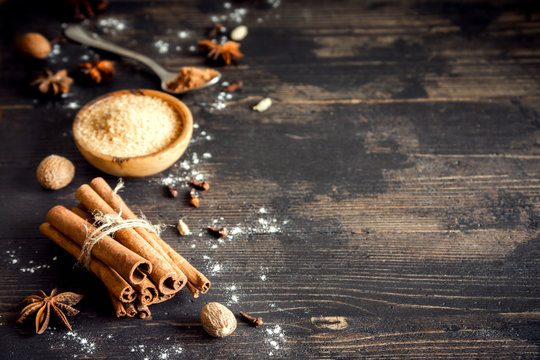 Christmas bakery background with spices