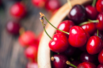Cherries on a basket