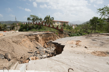Fototapeta na wymiar Mud slide on Puerto Rico road after Hurricane Maria