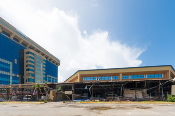 San Juan Puerto Rico Building damaged by Hurricane Maria