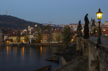 Charles Bridge in Prague. Famous popular touristic place in the world. 