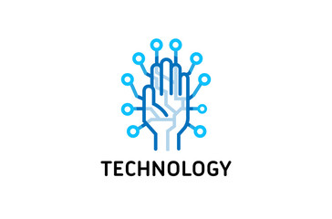Creative Blue Hand Technology Logo Design Illustration