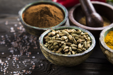 Spices in wooden, Cooking ingredient