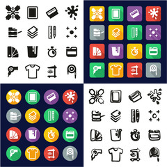 Screen Printing All in One Icons Black & White Color Flat Design Freehand Set