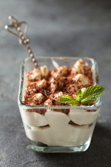 Tiramisu dessert cake in portion bowl