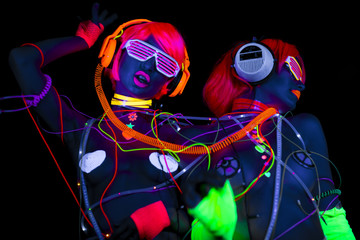 glow uv neon sexy disco female cyber doll