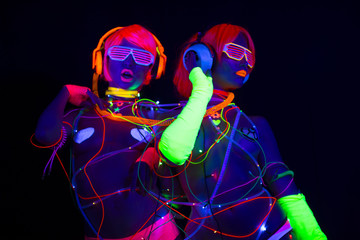 glow uv neon sexy disco female cyber doll