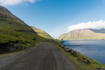 Fototapeta na wymiar Funningsfjord in Vagar island on Faroe Islands