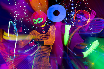 glow uv neon disco party - obrazy, fototapety, plakaty