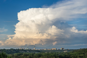 Fototapeta na wymiar Heavy cloud over downtown of Edmonton