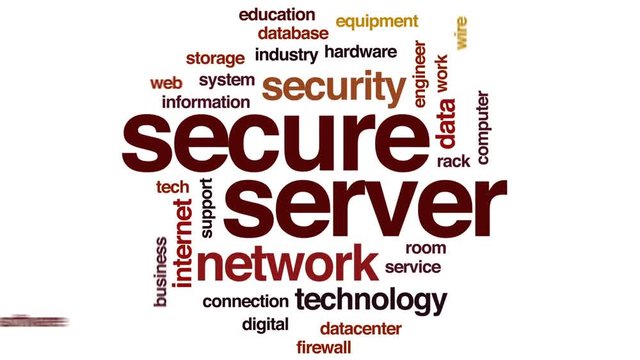 Secure server animated word cloud, text design animation.