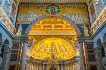 Fototapeta na wymiar Indoor sight of the Basilica of Saint Paul outside the walls in Rome, Italy.