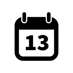 Simple black calendar icon with 13 date isolated on white