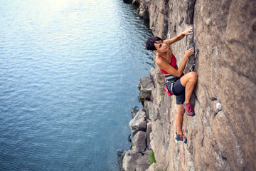 Climber over the water