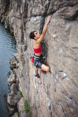 Climber over the water