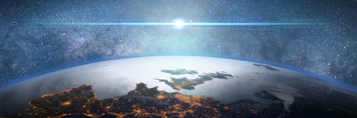 sunset over planet Earth, the bright lights of Europe  © dottedyeti