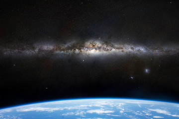the beautiful Milky Way appears over the horizon of planet Earth