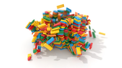 Exploding toy bricks, original 3d rendering
