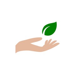 Leaf in hand icon, Leaf on the hand 