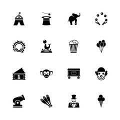 Fototapeta na wymiar Circus icons - Expand to any size - Change to any colour. Flat Vector Icons - Black Illustration on White Background.