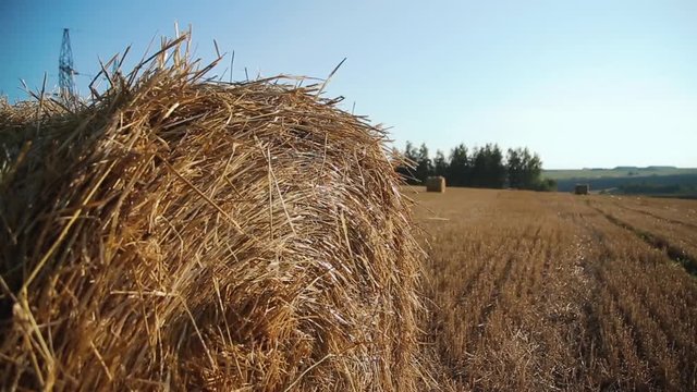 haystack in a field close up