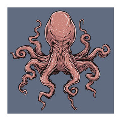 Angry octopus. Vector illustration