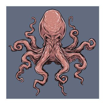 Angry Octopus. Vector Illustration