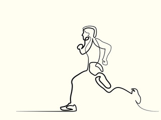 Continuous line drawing. Sport running man. Vector illustration. Concept for logo, card, banner, poster flyer