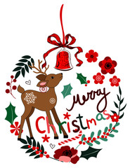 Christmas vectors - deer, ornaments, holly, bell, sugar cane 