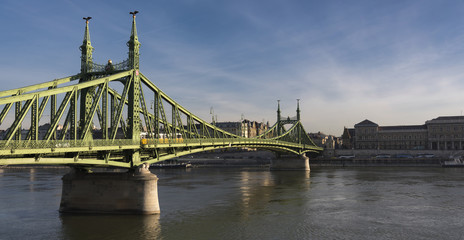 Panorama of Liberty Bridge in Budapest, Hungary