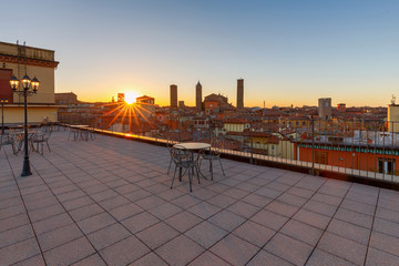 Bologna. Sunset over the city.