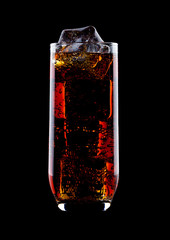 Glass of cold cola soda drink with ice cubes