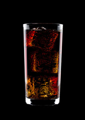 Glass of cold cola soda drink with ice cubes