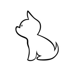 Cute cartoon puppy silhouette on white