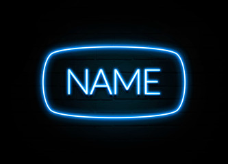 Name  - colorful Neon Sign on brickwall