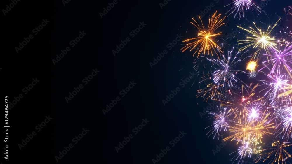 Wall mural fireworks on edge and free space. computer generated abstract holiday seamless loop animation 4k (40