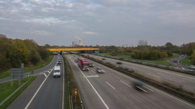 Traffic on autobahn A2 in Hannover. Timelapse.