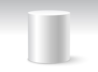 White cylinder on white background isolated. 3d object cylinder container design template