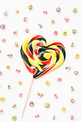 Valentines day of lollipops, candy pattern, top view flat lay