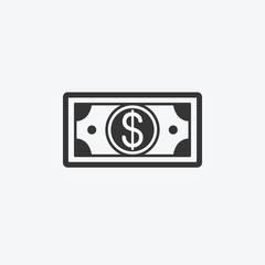 Icon graphic banknote, dollar, money. Black and white pictogram for web design. Vector flat illustrations, logo
