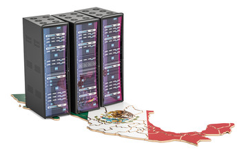 Data Center server racks in Mexico concept,  3D rendering