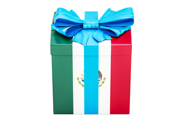 Gift box with flag of Mexico, holiday concept. 3D rendering