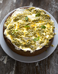 Passion Fruit Sponge Cake / mascarpone, cream, whipped, passion, fruit, sponge cake