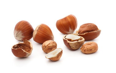 Hazelnuts isolated on white background