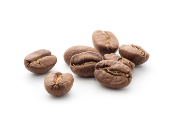 roasted coffee beans isolated in white background cutout