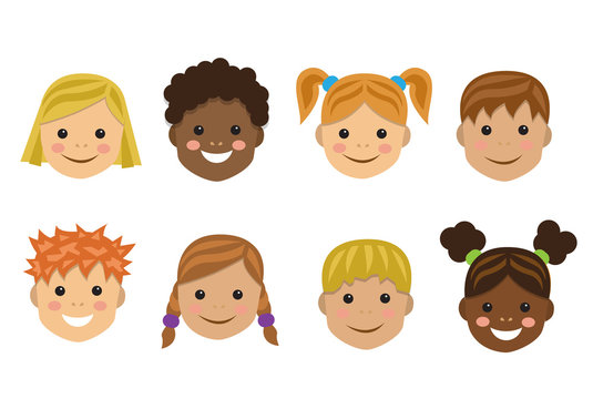 heads of children of different nationalities and races on a white background