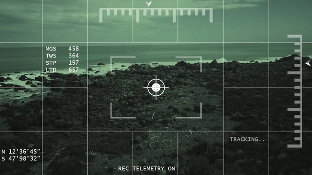 Night Vision Drone Scanning Enemy Terrain Concept