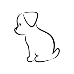 Cute puppy silhouette on white