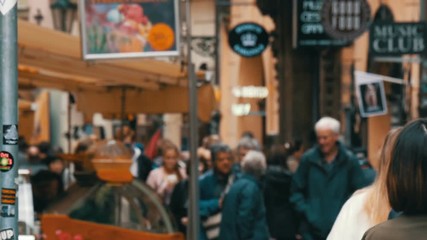 September 12, 2017 - Prague, Czech Republic: a crowd of people strolling through the city's shopping streets.Street filled with a very busy anonymous crowd